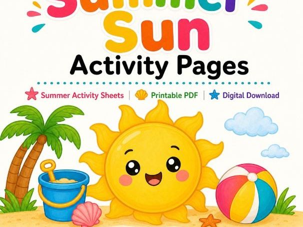 Summer Sun Activity Pages | Summer Activity Sheets | Printable PDF | Digital Download