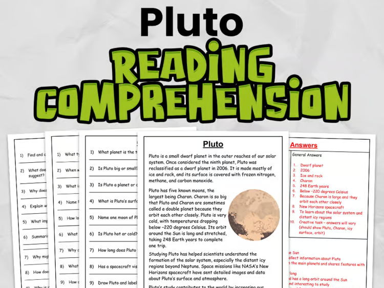 Pluto Reading Comprehension for Gr 3 - 5: No Prep Space Activity