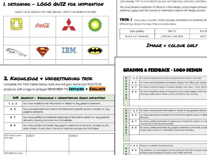 KS3 & 4 DT Graphics LOGOS FULL PROJECT HOME LEARNING (8 Tasks