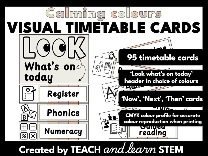 Visual Timetable Cards Natural Calming Colours SEND