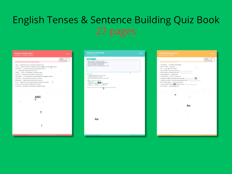 English Tenses & Sentence Building Quiz Book