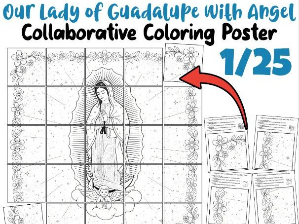 Our Lady of Guadalupe with Angel Collaborative Poster | Religious Coloring Art