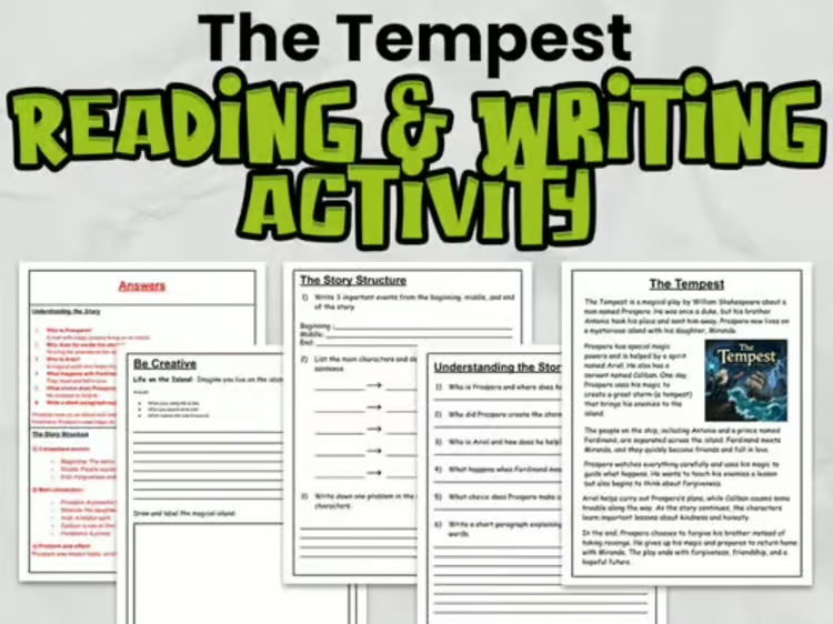 The Tempest Reading Comprehension & Writing Activity | Shakespeare | Years 4–6