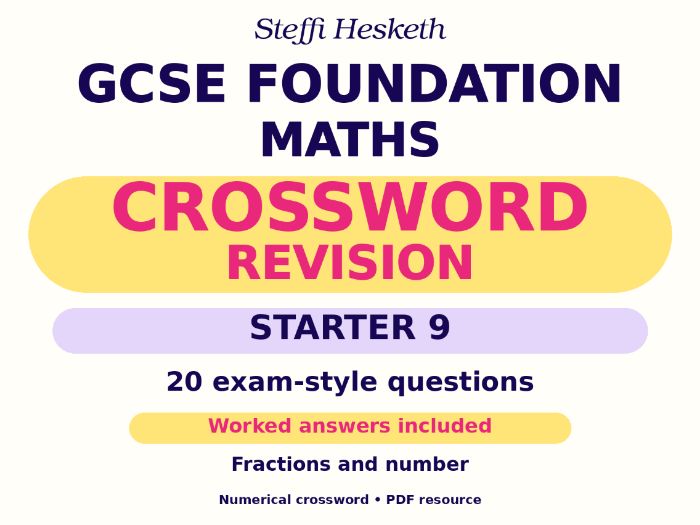 GCSE Foundation Maths Crossword Revision Starter 9