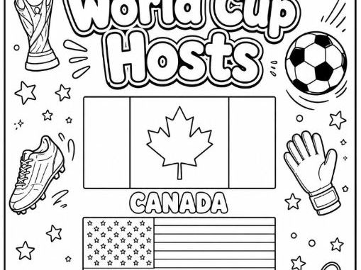 Football Soccer World Cup 2026 Host Countries Flags Coloring Page