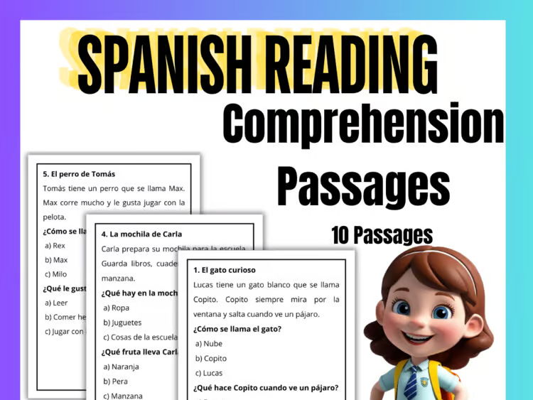 10 Reading Comprehension Stories in Spanish ( Cuentos de comprensión ) Passages