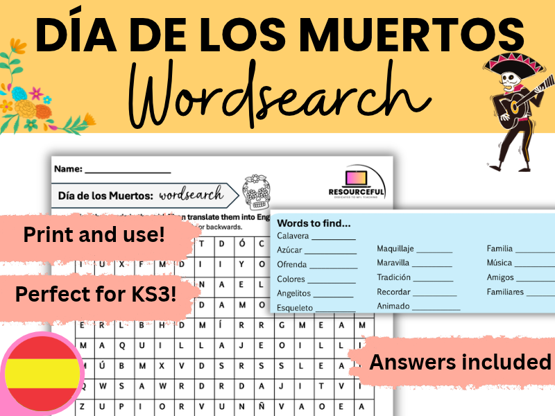 Dia de los Muertos - Day of the Dead - Wordsearch Activity Worksheet
