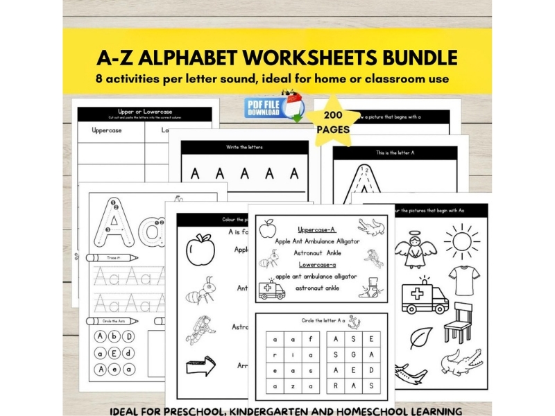 Alphabet Worksheets A-Z Activity Pack, Letter of the Week, Trace, Write & Initial Sounds
