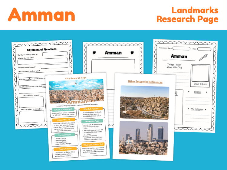 Amman Jordan City Research Project | Landmark & Geography Worksheets