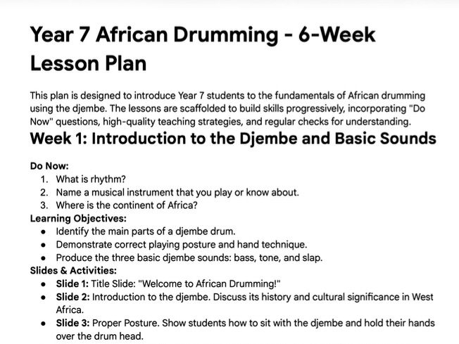African Drumming Scheme of Learning (6 weeks)