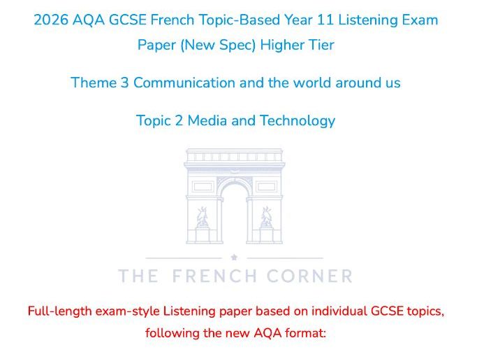 2026 AQA GCSE French Higher Listening Paper 3.2 Media & Technology with Realistic Exam Audio