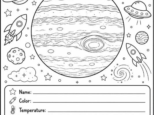 Planet Jupiter Colouring Worksheet- Solar System