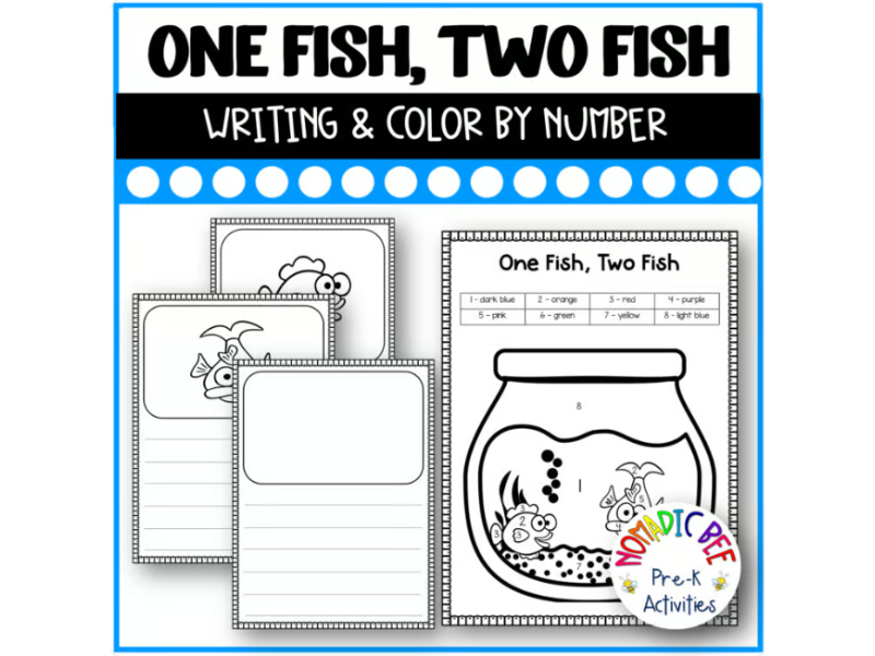 One Fish, Two Fish, Red Fish, Blue Fish Activities - Writing & Color by Number