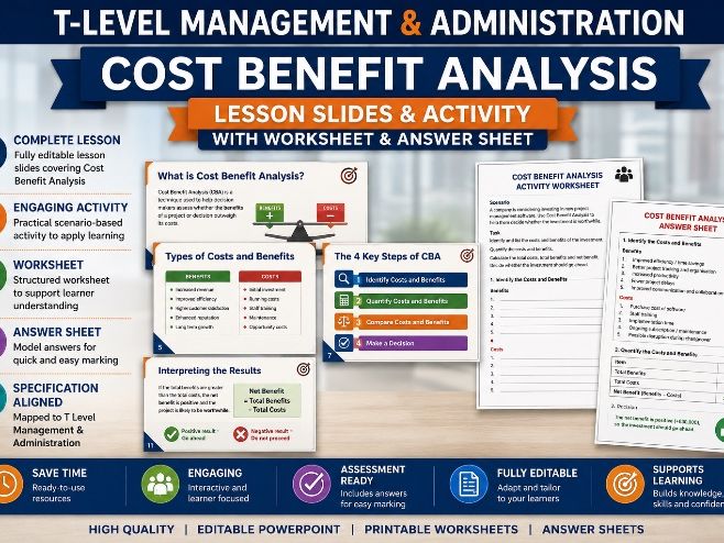 Cost Benefit Analysis Lesson Slides with Worksheet and Answers
