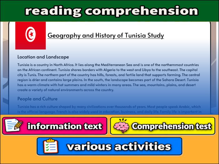 Geography and History of Tunisia Study- Reading Comprehension, Worksheet & Activities