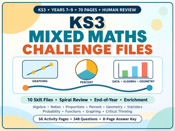 KS3 Mixed Maths Challenge Files  70 Pages  Algebra, Number & Geometry