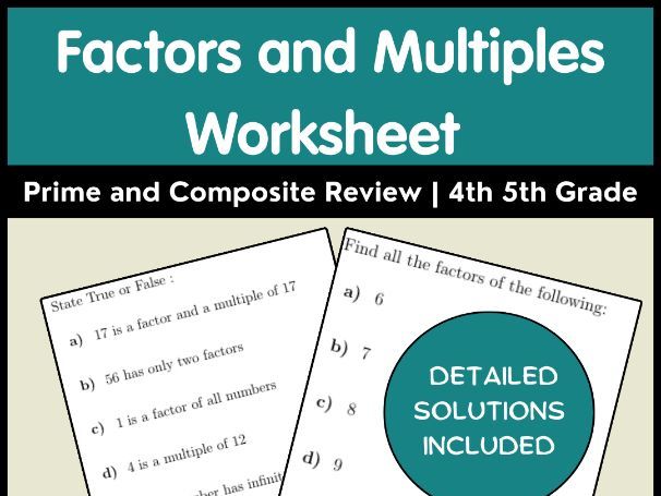 Factors and Multiples Worksheet | Prime and Composite Review | 4th 5th Grade