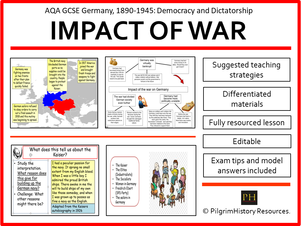 AQA GCSE Germany 1890 - 1945: Democracy and Dictatorship - Germany and the Impact of W (FREE lesson)