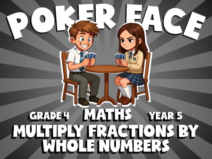 Multiply Fractions by Whole Numbers POKER FACE Maths Game | No-Prep Year 5 Review Activity