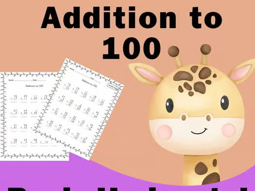 Math Addition Worksheet , Addition to 100 , 1st , 2nd Grade