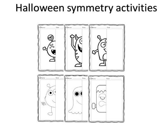 halloween monsters symmetry art worksheets teaching resources