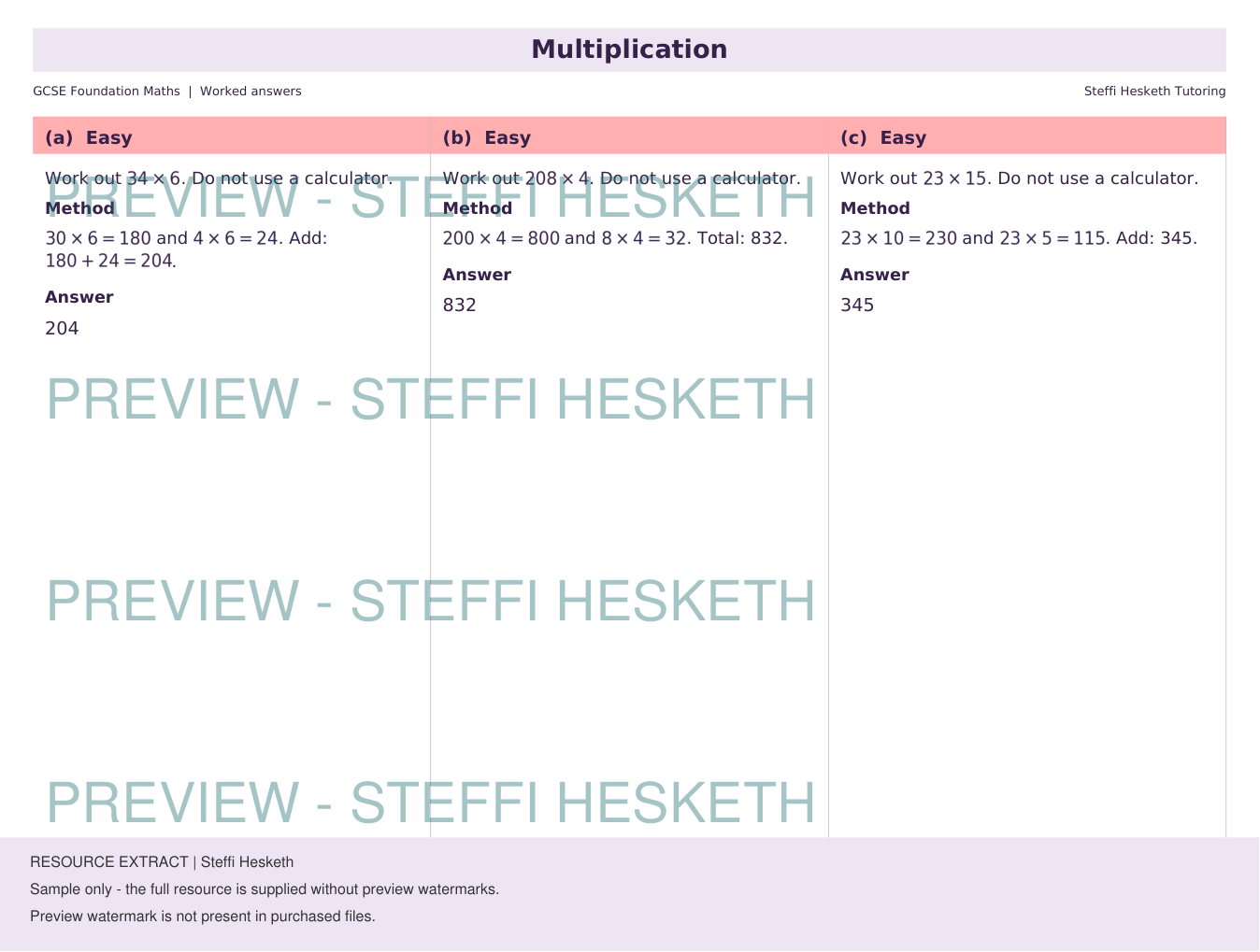 Multiplying Worksheets.pdf GCSE Foundation Multiplication | Topic Overview Differentiated ...