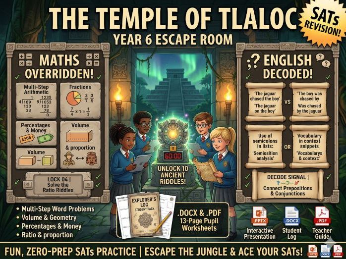 Year 6 Maths & English SATs Revision Escape Room - The Temple of Tlaloc
