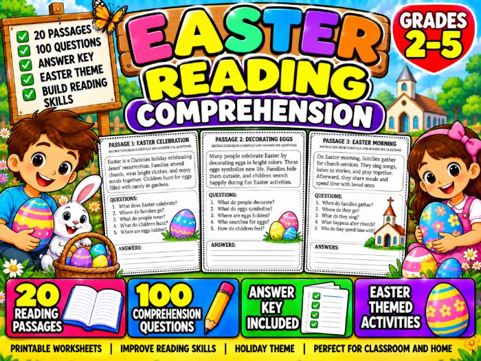 Easter Reading Comprehension | 20 Passages with Answer Key