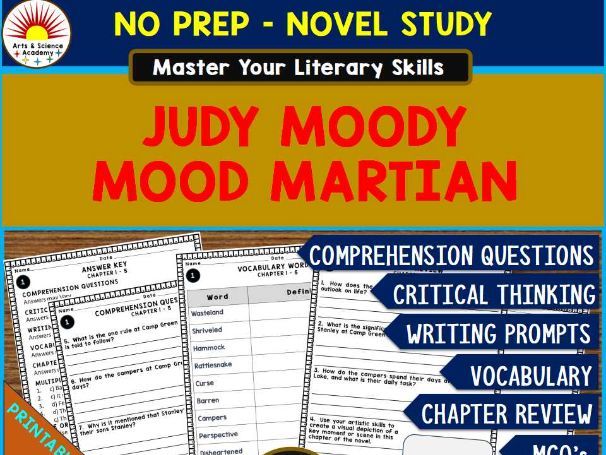 JUDY MOODY  MOOD MARTIAN Novel Study Comprehension, Critical Thinking, Vocab, MCQs, True or False, W