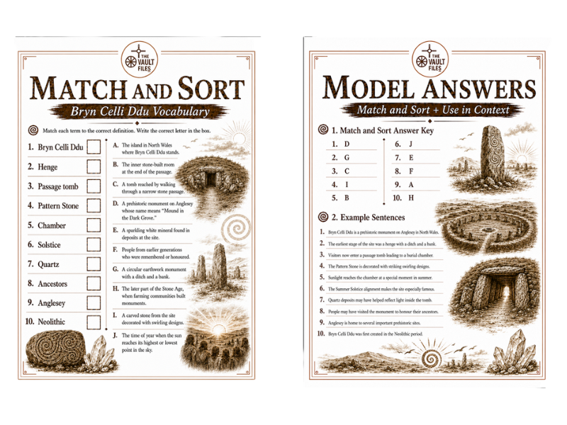 Match, Sort and Use in Context: Bryn Celli Ddu Vocabulary Activity (KS3 History)