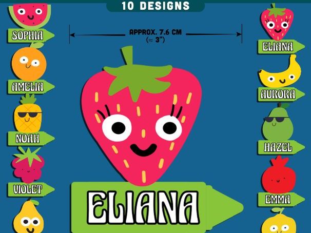Funny Fruit Name Tags, Editable Locker & Cubby Labels, PowerPoint Template, 10 Designs