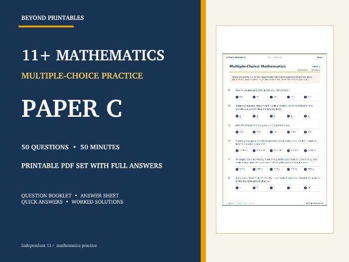 11+ Maths Practice Paper C | 50-Question Multiple Choice Test with Answers