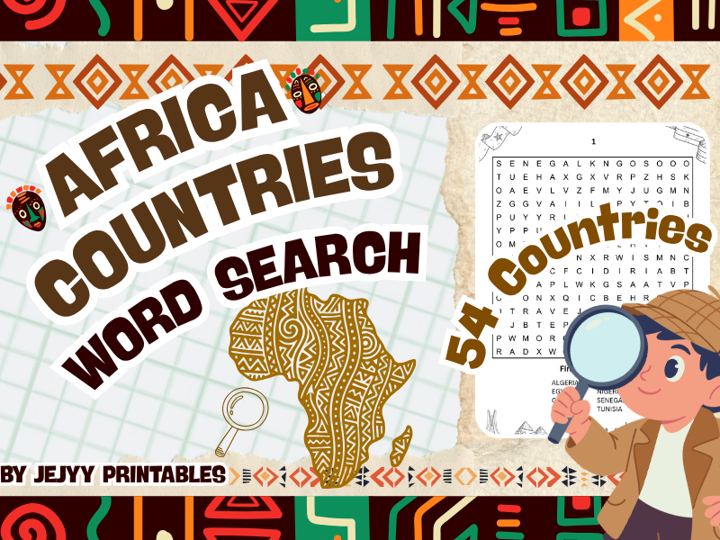 Africa Countries Word Search | 54 African Countries | Geography Puzzles