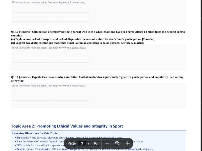 OCR Cambridge National Sports Studies R184 Work Booklet