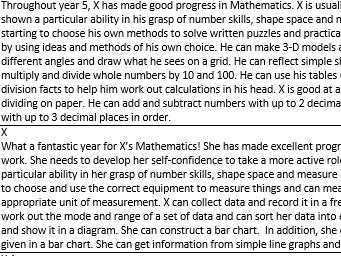 Maths report comments