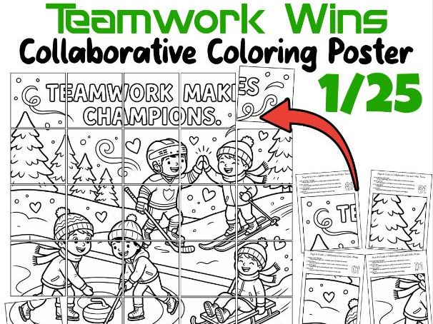Teamwork Wins Collaborative Coloring Poster | Winter Olympics Italy