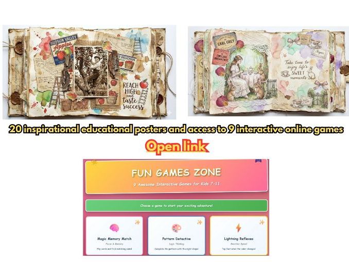 20 inspirational vintage-style educational posters and access to 9 interactive online games