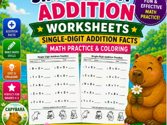 Capybara Single Digit Addition Worksheet