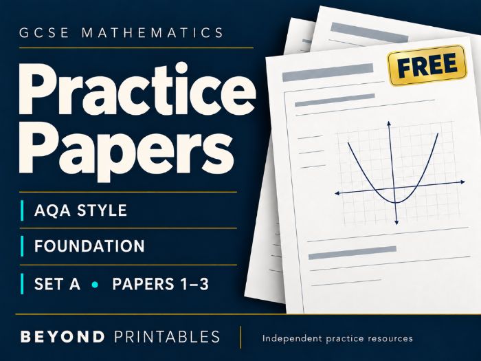 FREE GCSE Maths AQA-style Foundation Set A: Papers 1, 2 and 3 + Mark Schemes