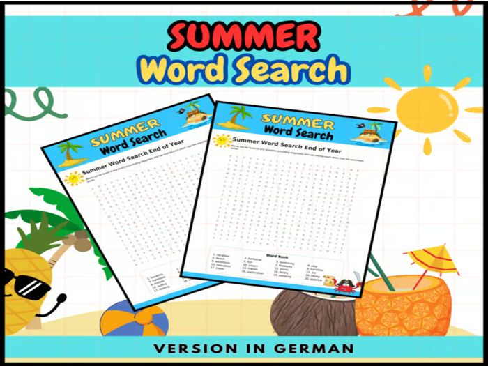 End-of-Year Escapade: Summer Word Search Sensation in German