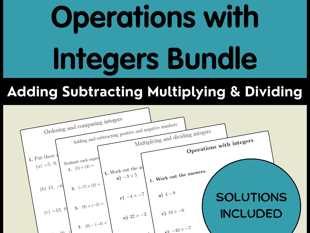 Operations with Integers Bundle | Adding Subtracting Multiplying & Dividing