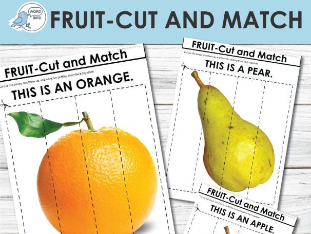 Fruit Cut and Match – Speech Therapy, ESL, Early Learning, Logic Skills Printable