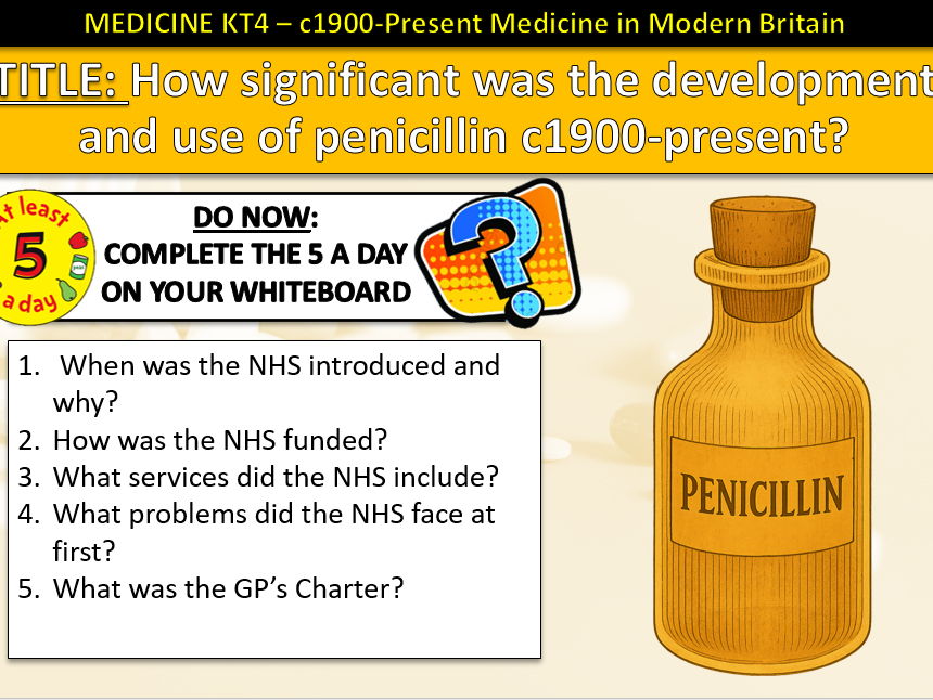 History GCSE Medicine Edexcel KT4 L5 Penicillin Modern c1900-Present (Fully Resourced).