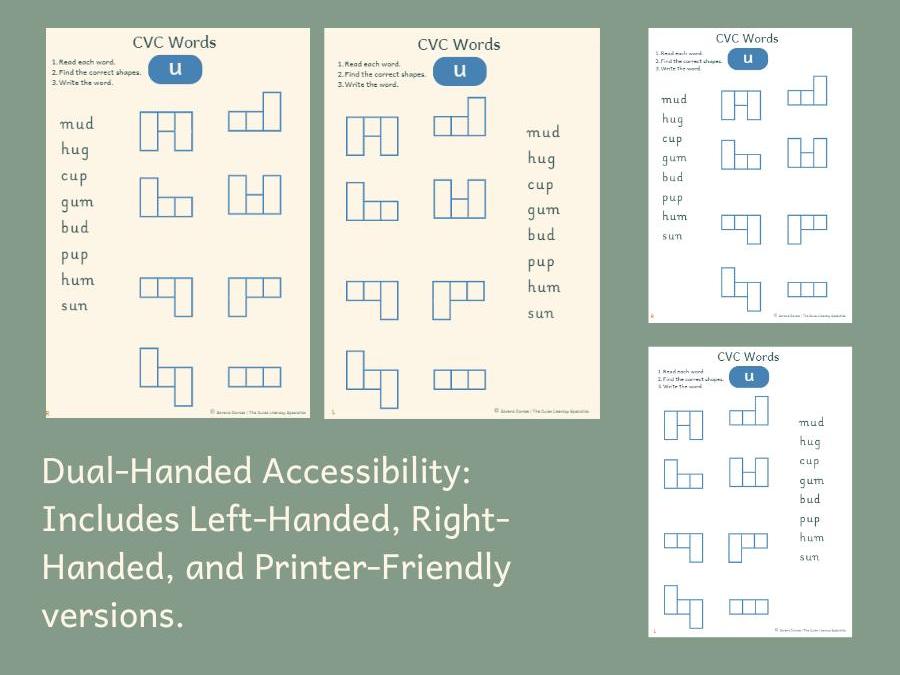 CVC Shape-Spelling Activity | Short u sound | Dual-Handed
