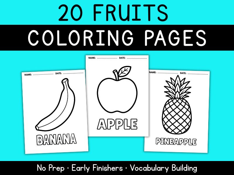 Fruits Coloring Pages for Preschool & Kindergarten