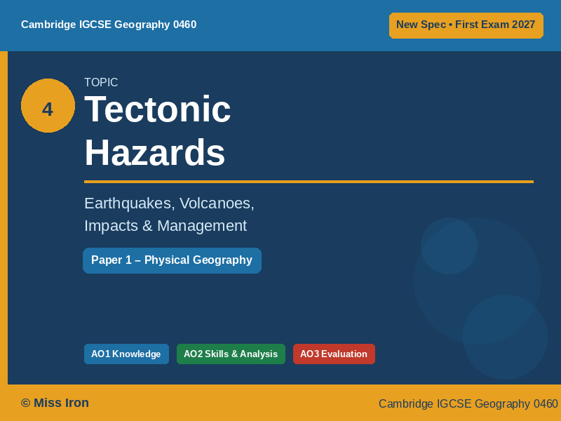 Cambridge IGCSE Geography 0460 | Tectonic Hazards | PPT & Workbook | New Spec 2027