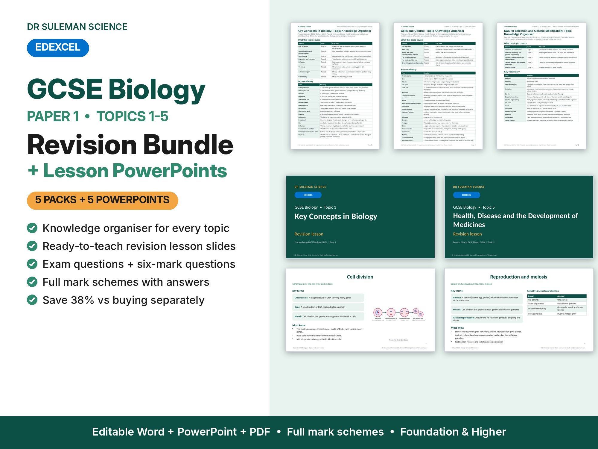 Edexcel GCSE Biology Paper 1 Revision Bundle + PowerPoints (Topics 1-5)