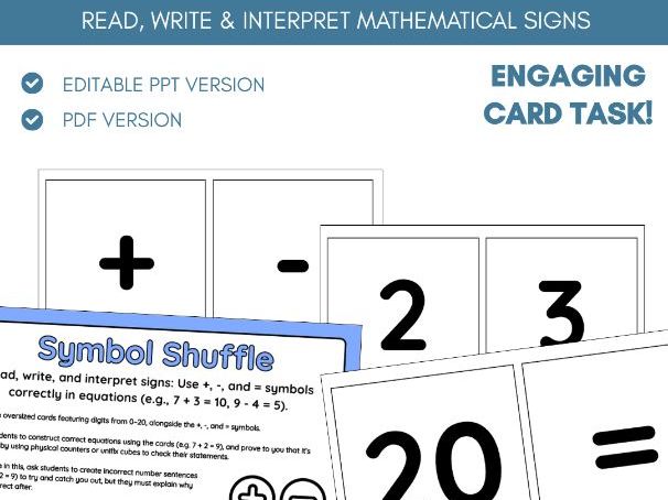 Read & Write Mathematical Symbols | Card Game Activity | Addition & Subtraction