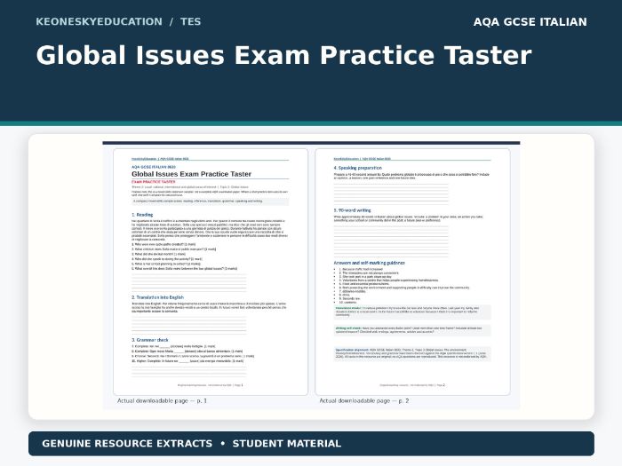 AQA GCSE Italian - Global Issues Exam Practice Taster