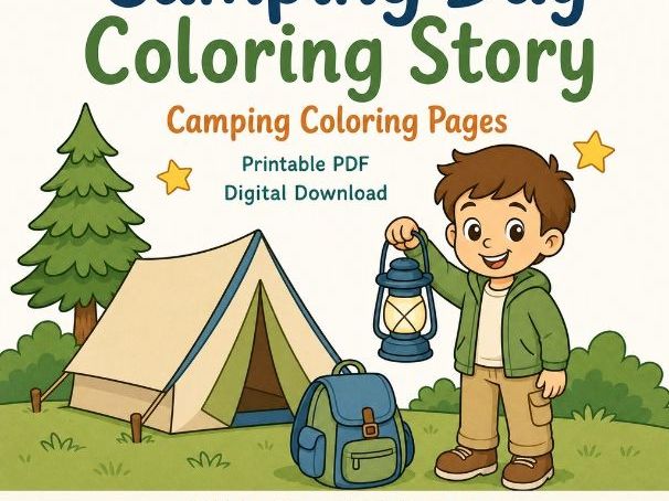 Camping Day Coloring Story | Camping Coloring Pages | Printable PDF | Digital Download